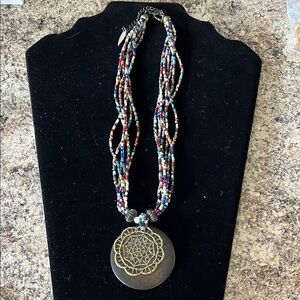 Multicolor Beaded Necklace with Gold Pendant